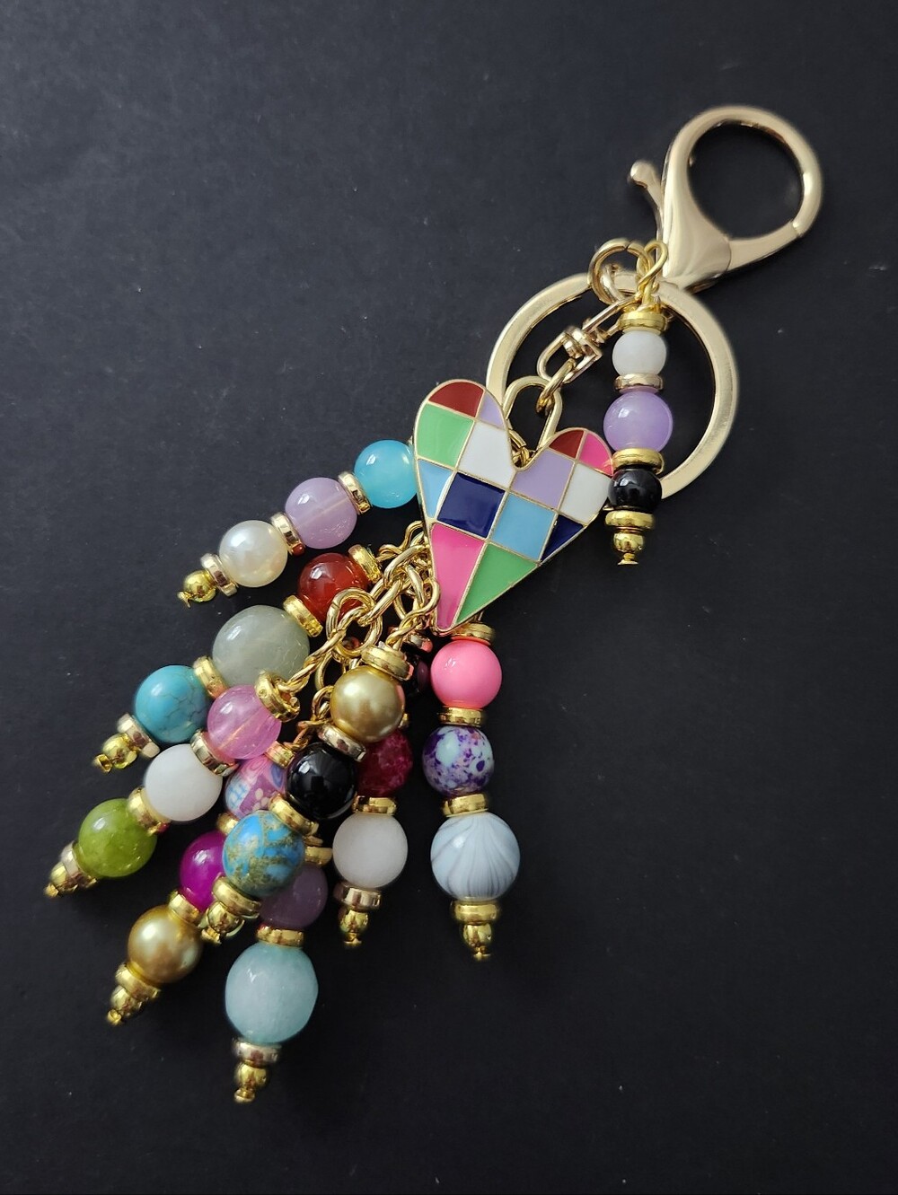 Colorblock Heart Purse Charm Jade Aventurine Agate Handcrafted